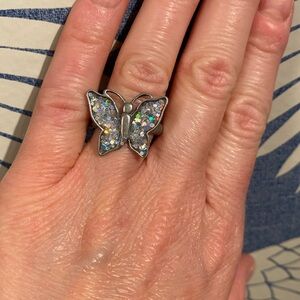 Vintage 90s butterfly ring with glitter inset